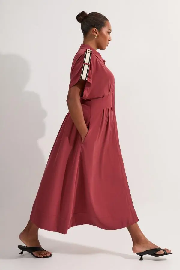 Plus Size Crepe Woven Shirt Dress With Contrast Stripe Trim