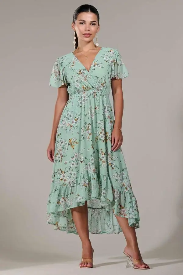 Jolie Moi Women's Petite High-Low Midaxi Dress in Light Green 