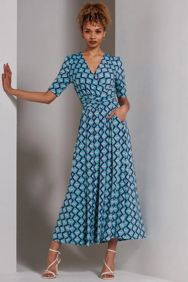 Jolie Moi Women's Bree Half Sleeve Jersey Maxi Dress in Green 