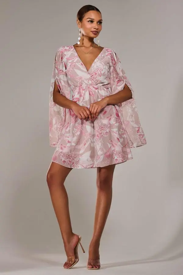 Jolie Moi Women's Chiffon Split Sleeve Mini Dress in Light Pink 