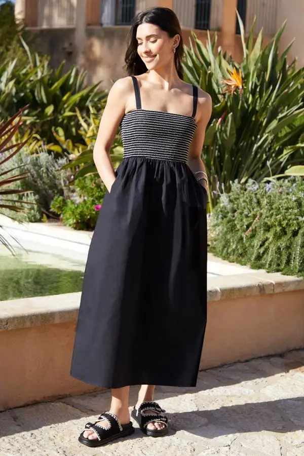 Shirred Midaxi Dress