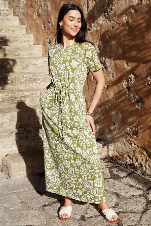 Ruched Waist Jersey Midi Dress
