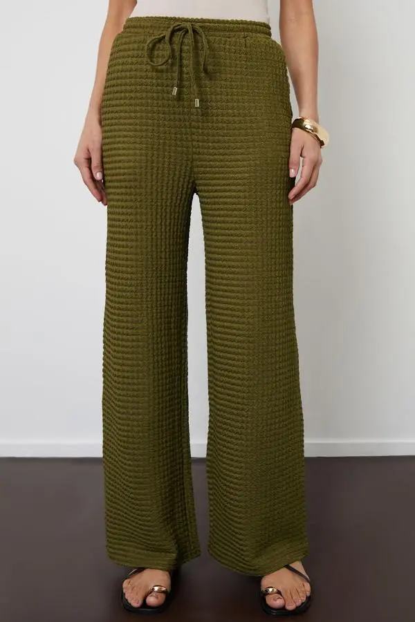Textured Jersey Wide Leg Trousers