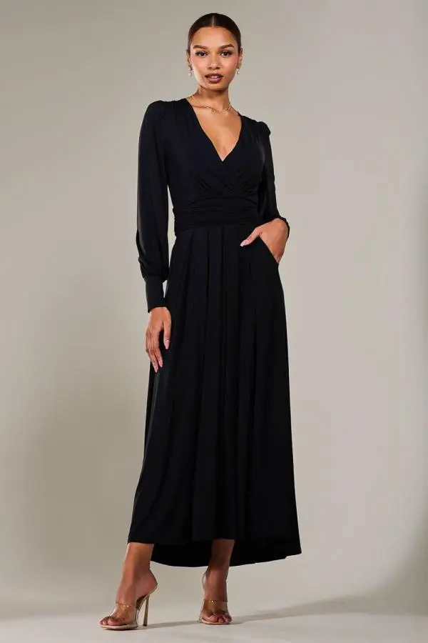 Jolie Moi Women's Long Sleeve Super Soft Jersey Maxi Dress in Black | Size: 12