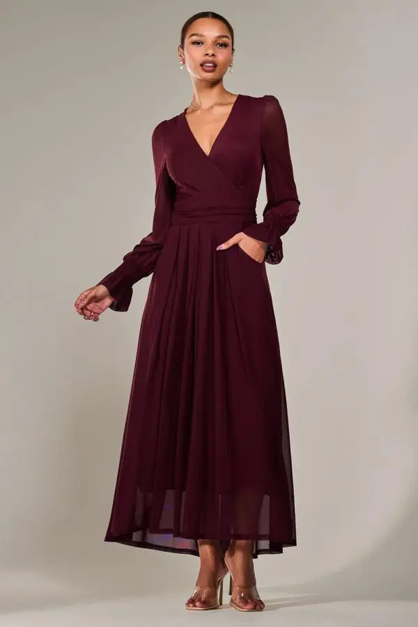 Long Sleeve Mesh Maxi Dress