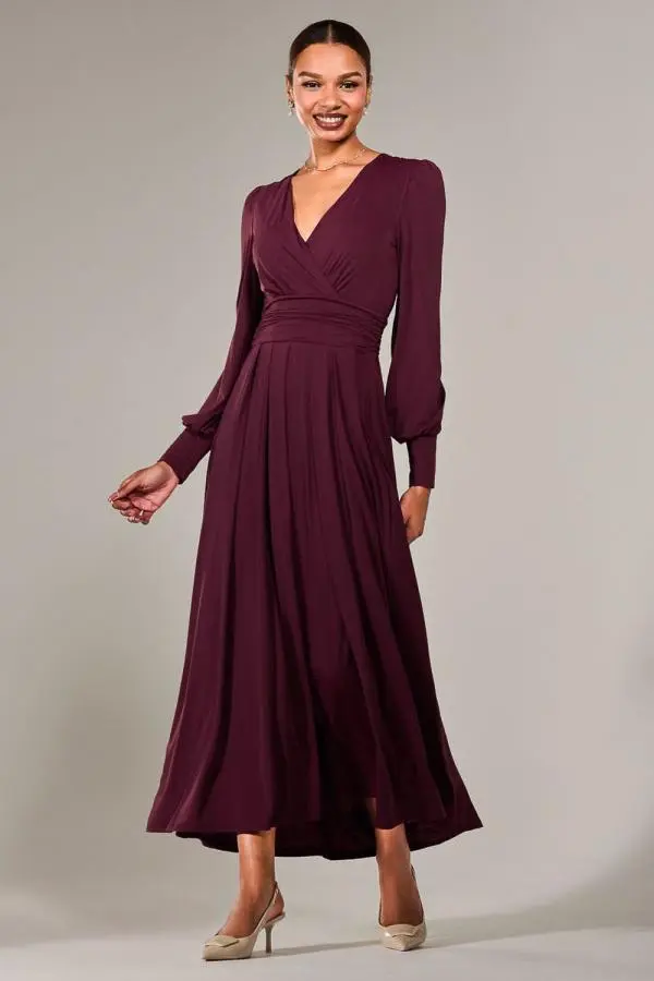 Jolie Moi Women's Long Sleeve Super Soft Jersey Maxi Dress in Purple | Size: 14