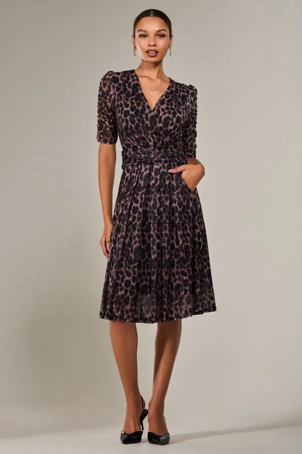 Jolie Moi Women's Mesh Half Sleeve Midaxi Dress in Dark Brown | Size: 12