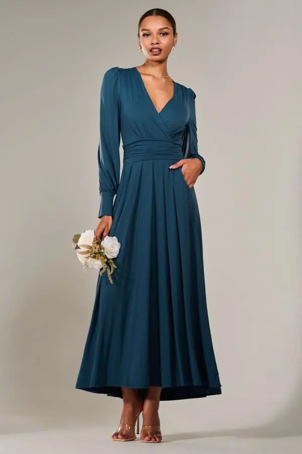 Jolie Moi Women's Long Sleeve Super Soft Jersey Maxi Dress in Teal | Size: 20