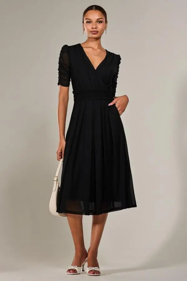 Ruched Sleeve Mesh Maxi Dress