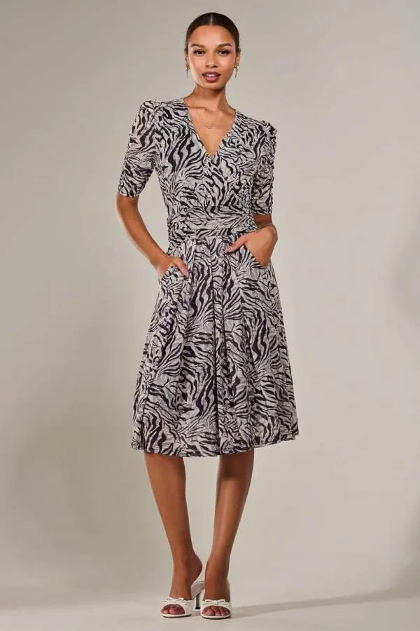 Jolie Moi Women's Mesh Half Sleeve Midaxi Dress in Light Grey | Size: 14