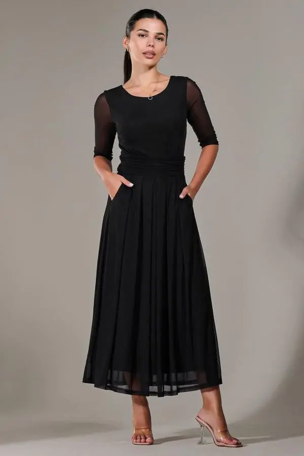 Petite Pleated Half Sleeve Midi Dress