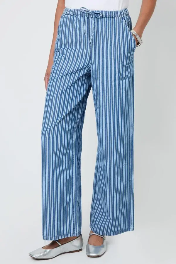Striped Baggy Leg Denim Trousers