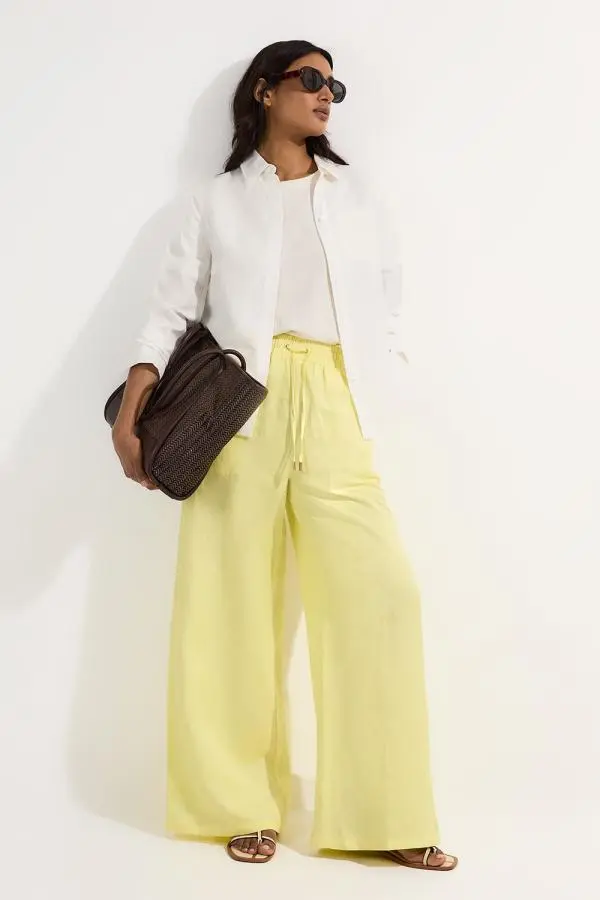 Viscose Linen Tie Waist Woven Trouser