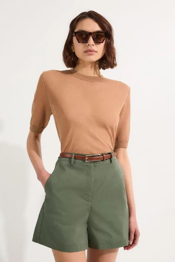 Cotton High Waisted Woven City Short