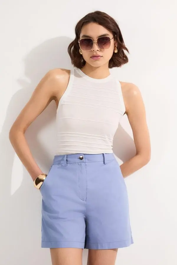 Cotton High Waisted Woven City Short