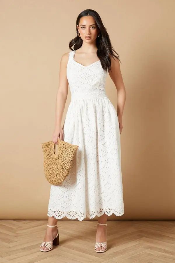 Embroidered Broderie Midi Dress