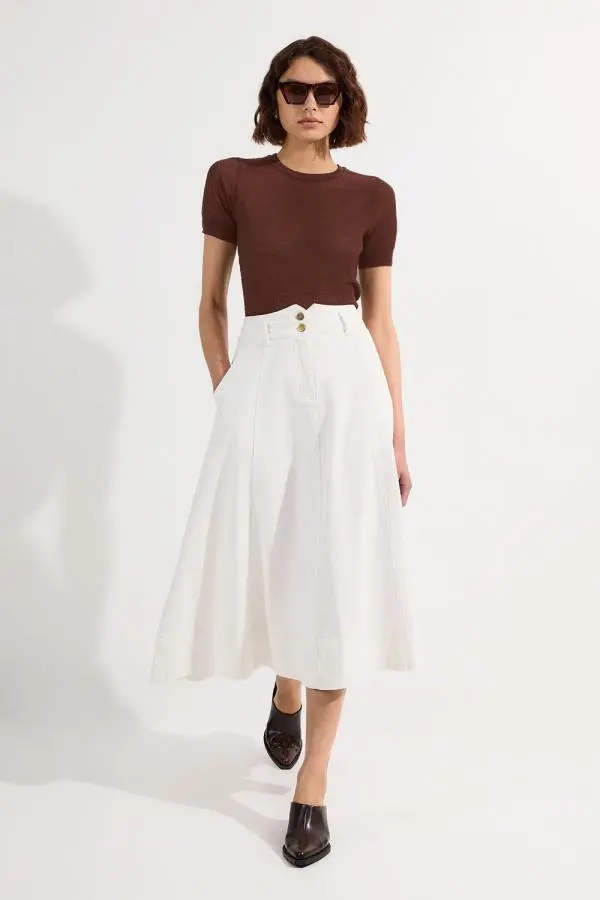 Denim High Waist Full Midi Skirt
