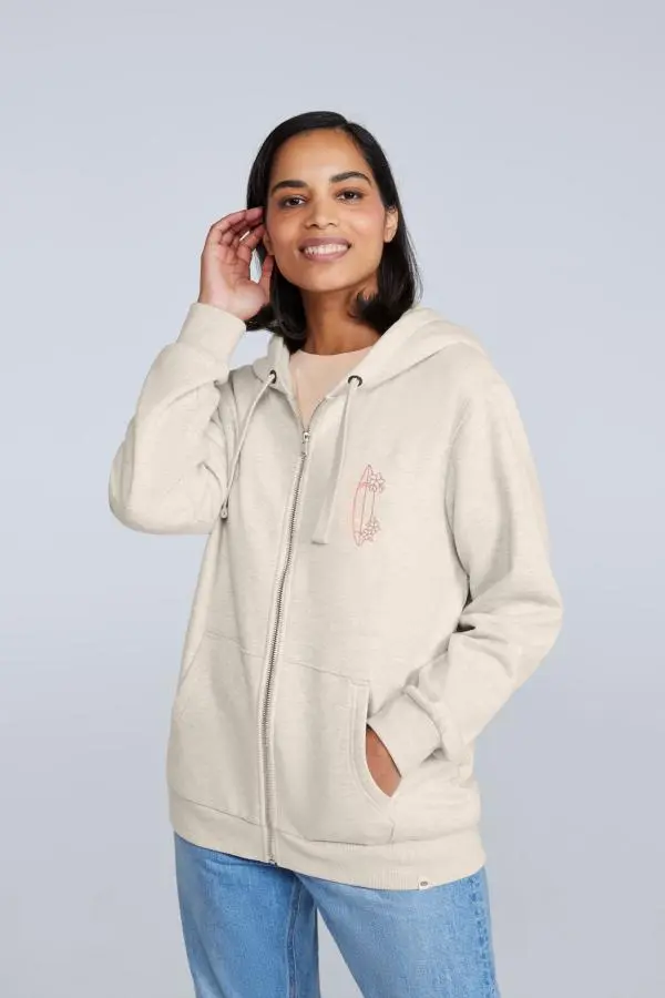 Animal Women's 'Maya' Stylish Cotton Graphic Hoodie Lightweight Full Zip Sweatshirt in Light Beige 