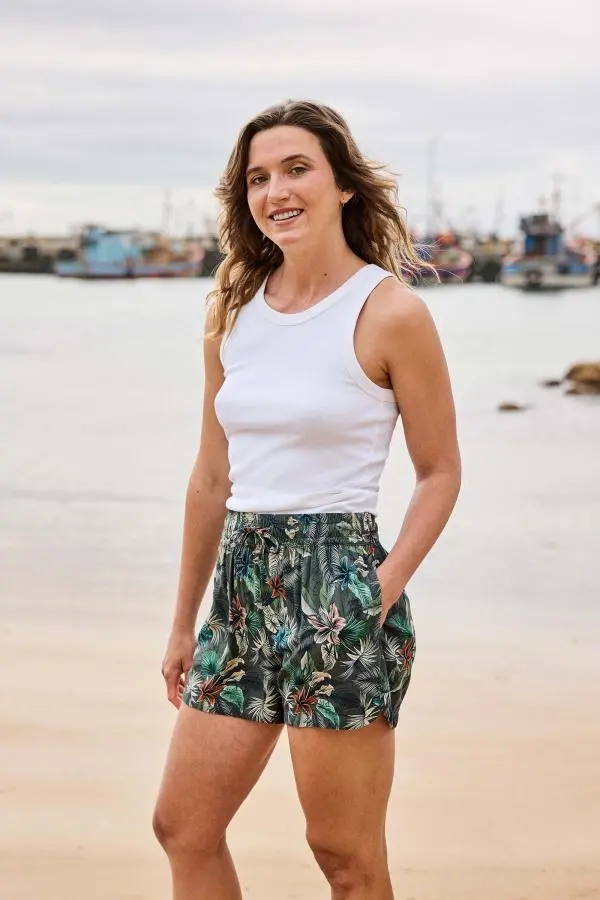 Animal Women's 'Sand-Dune' Lightweight Elasticated Waist Soft Casual Printed Shorts in Khaki 