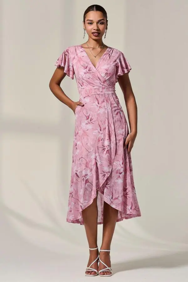 Petite Mesh Short Sleeve Wrap Midaxi Dre