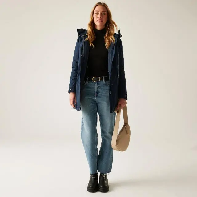 Regatta Women's Valenta Hooded Waterproof Breathable Insulated Jacket in Dark Navy | Size: 18