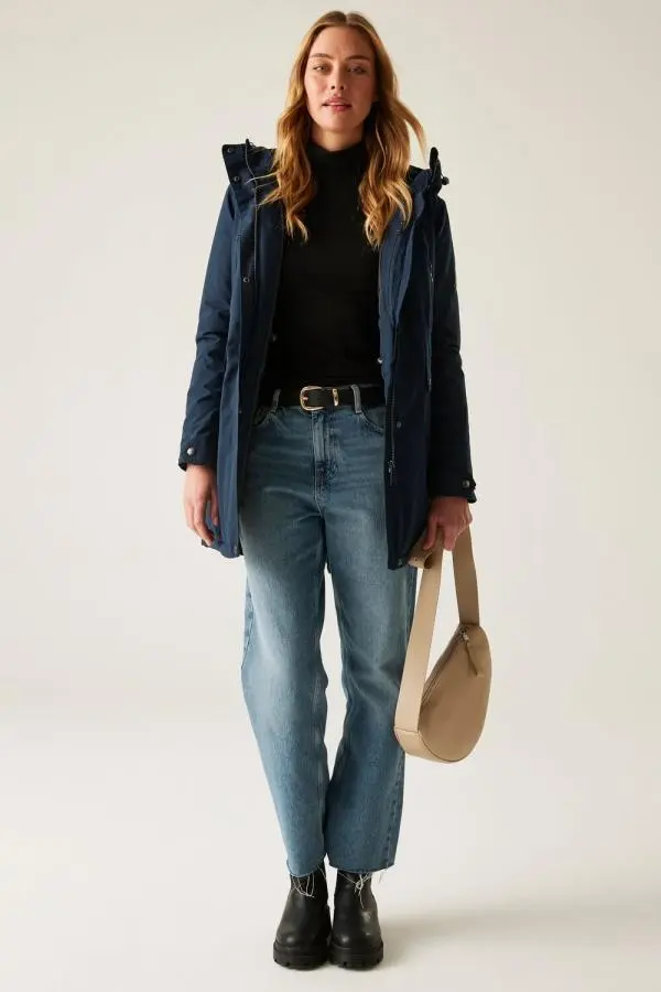 Regatta Women's Valenta Hooded Waterproof Breathable Insulated Jacket in Dark Navy 