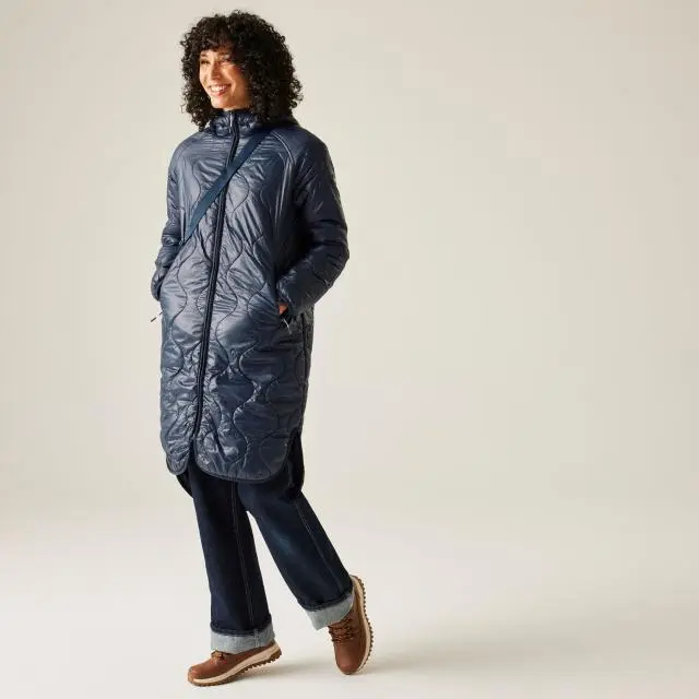 Regatta Women's Triea Longline Hooded Insulating Baffled Jacket in Navy 