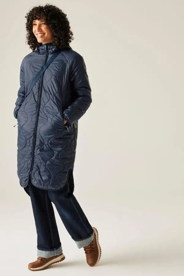 Regatta Women's Triea Longline Hooded Insulating Padded Jacket in Navy 