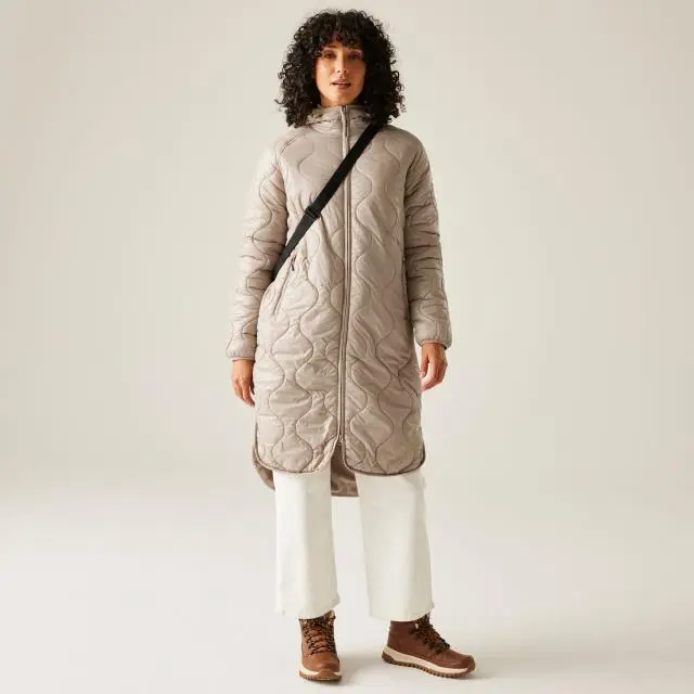 Regatta Women's Triea Longline Hooded Insulating Baffled Jacket in Beige | Size: 20