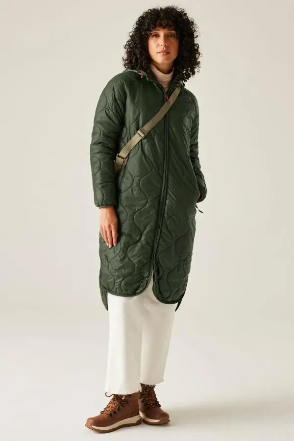 Regatta Women's Triea Longline Hooded Insulating Padded Jacket in Green 