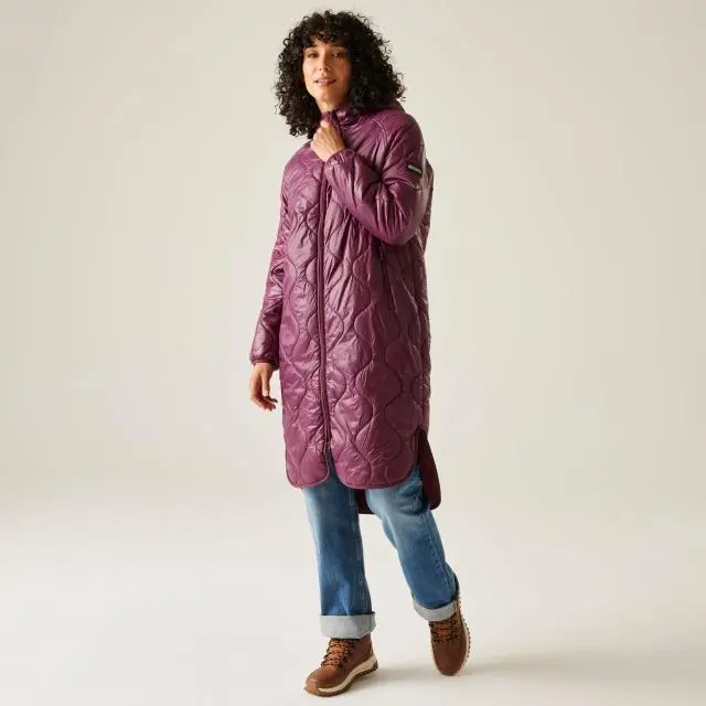 Regatta Women's Triea Longline Hooded Insulating Baffled Jacket in Purple | Size: 10