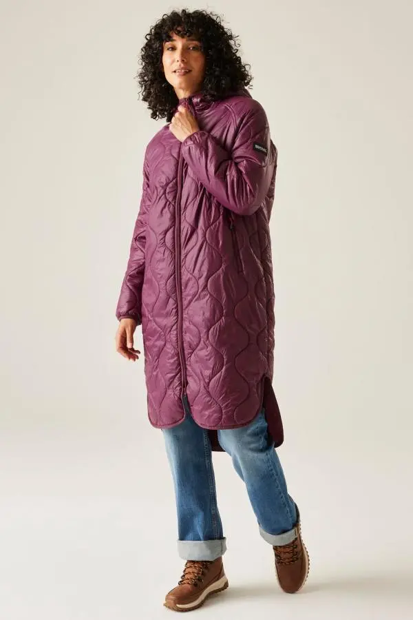 Regatta Women's Triea Longline Hooded Insulating Padded Jacket in Purple 