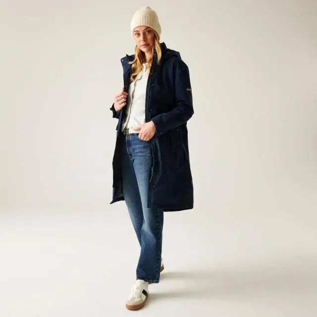 Regatta Women's Yannta Hooded Waterproof Longline Insulated Jacket in Navy | Size: 16