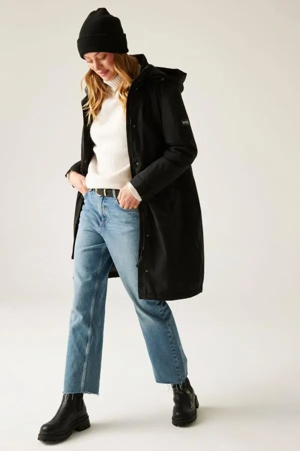 Regatta Women's Yannta Hooded Waterproof Longline Insulated Jacket in Jet Black 