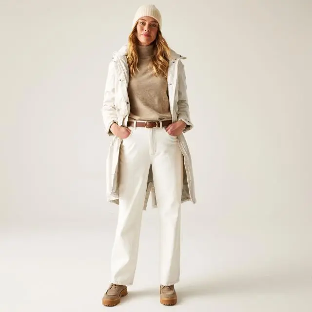 Regatta Women's Yannta Hooded Waterproof Longline Insulated Jacket in Beige | Size: 18