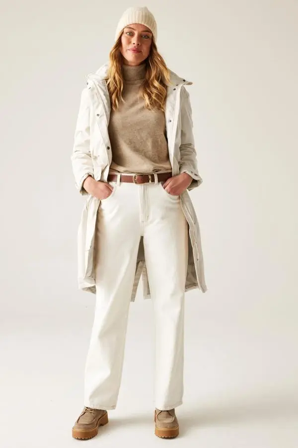 Regatta Women's Yannta Hooded Waterproof Longline Insulated Jacket in Beige 