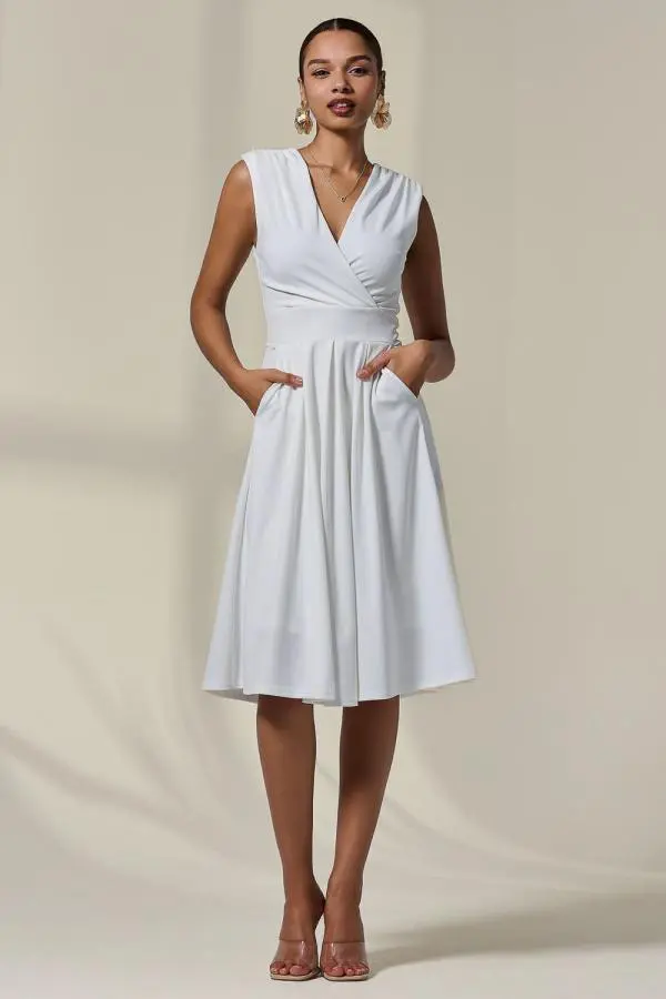 Jolie Moi Women's Plain Sleeveless Midi Dress in White 