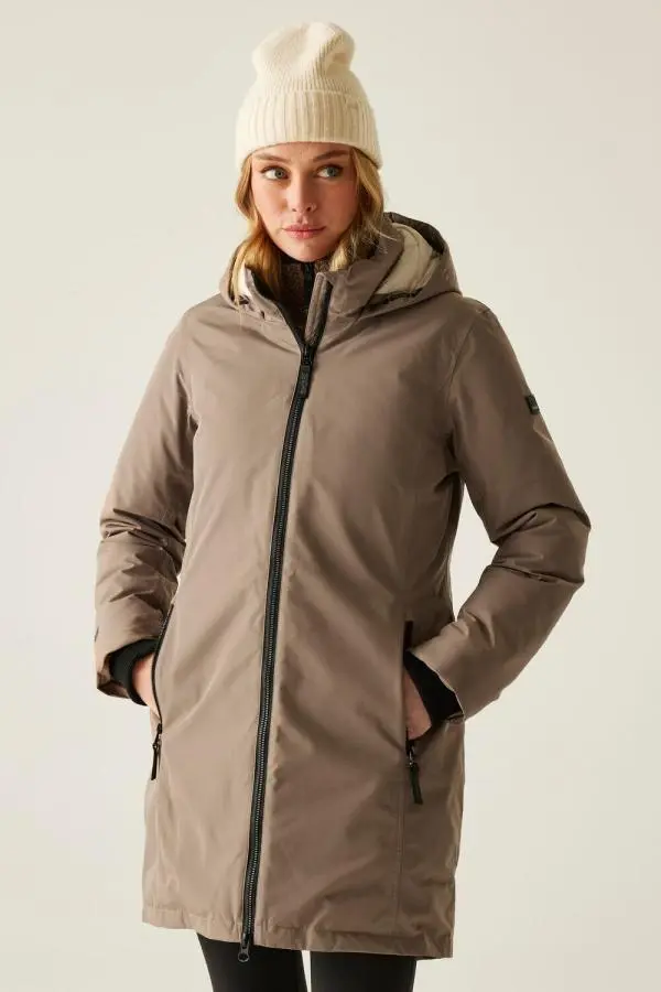 Regatta Women's Marron Longline Hooded Breathable Waterproof Insulated Jacket in Brown 