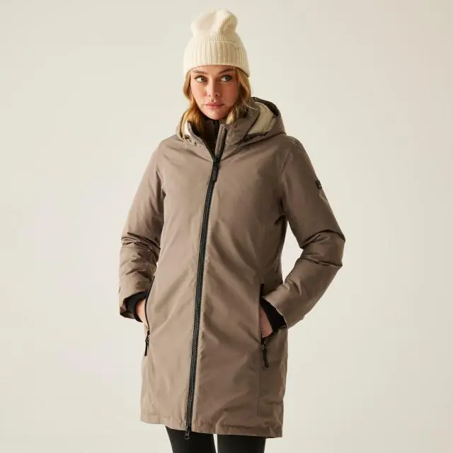 Regatta Women's Marron Longline Hooded Breathable Waterproof Insulated Jacket in Brown 