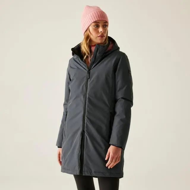 Regatta Women's Marron Longline Hooded Breathable Waterproof Insulated Jacket in Grey | Size: 10