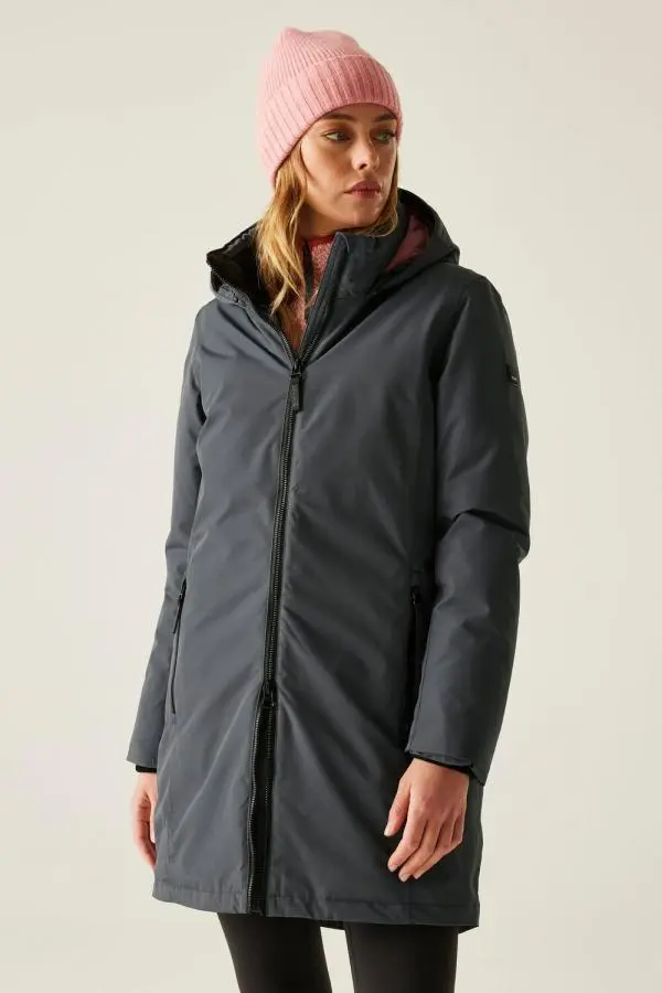 Regatta Women's Marron Longline Hooded Breathable Waterproof Insulated Jacket in Grey 