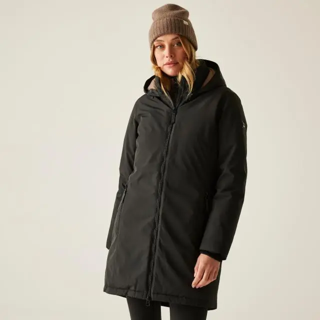 Regatta Women's Marron Longline Hooded Breathable Waterproof Insulated Jacket in Black 