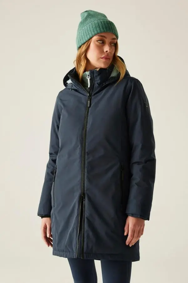 Regatta Women's Marron Longline Hooded Breathable Waterproof Insulated Jacket in Navy 