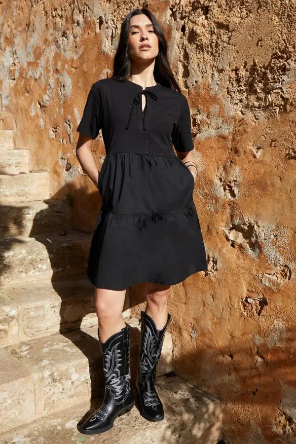 Tiered Jersey Poplin Mini Dress