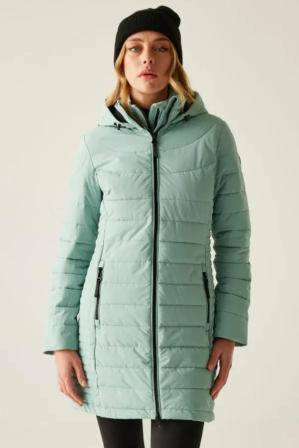 Regatta Women's Andria Hooded Water-Repellent Insulating Baffled Jacket in Dark Green | Size: 24