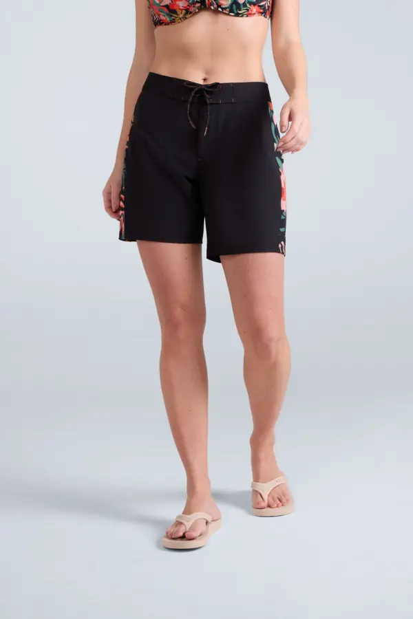 Animal Women's 'Lenora' Printed Quick Dry Adjustable Tie Waist Board Shorts in Black 
