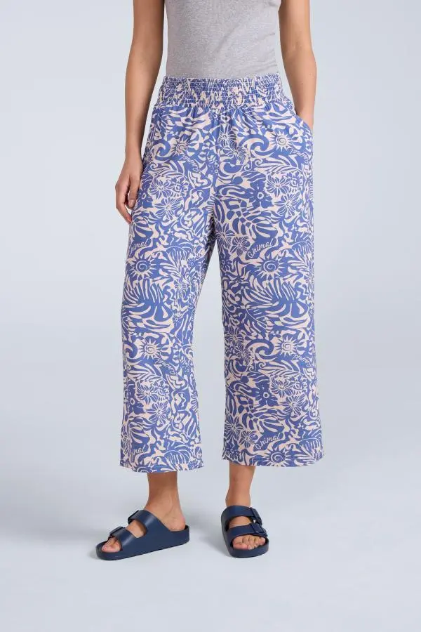 Animal Women's 'Tassia' Lightweight Breathable Wide Leg Pull On Cropped Trousers in Light Blue 