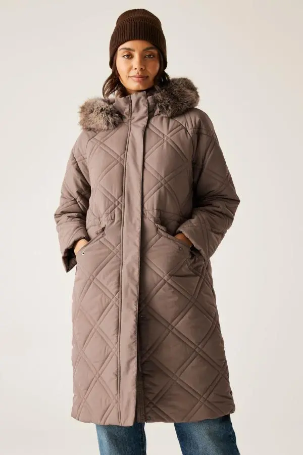 Regatta Women's Freyla Hooded Water-Repellent Insulating Baffled Jacket in Brown | Size: 18