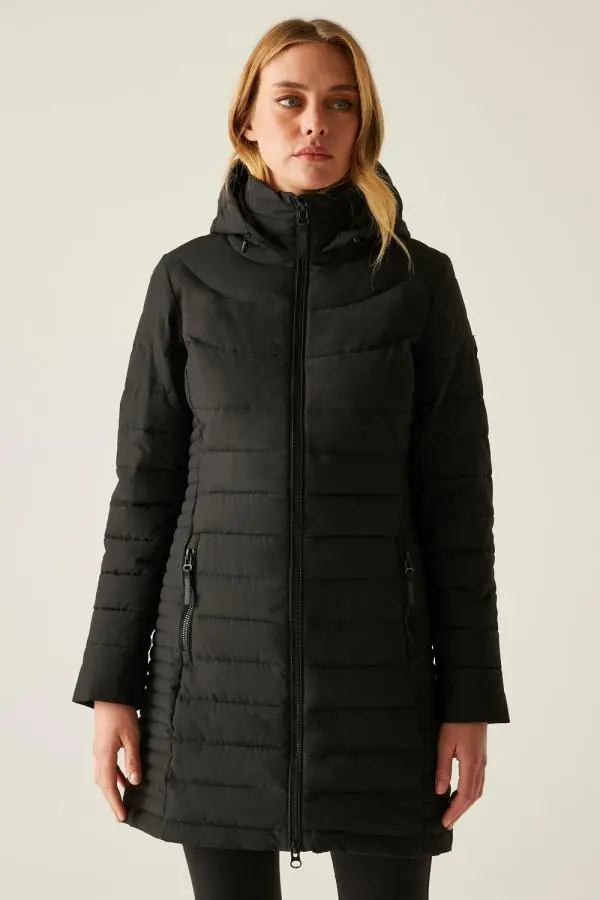 Regatta Women's Andria Hooded Water-Repellent Insulating Baffled Jacket in Jet Black | Size: 12