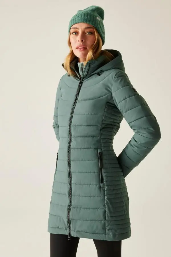 Regatta Women's Andria Hooded Water-Repellent Insulating Baffled Jacket in Green | Size: 22